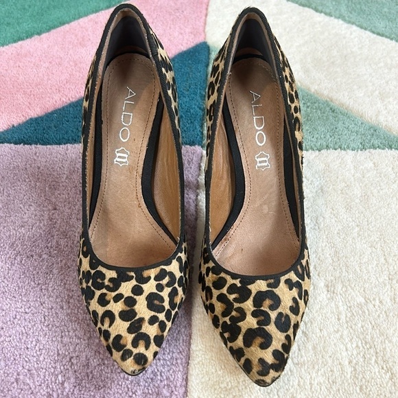 Aldo Leopard Print Pointed Leather Heels Size 5 - Picture 4 of 17
